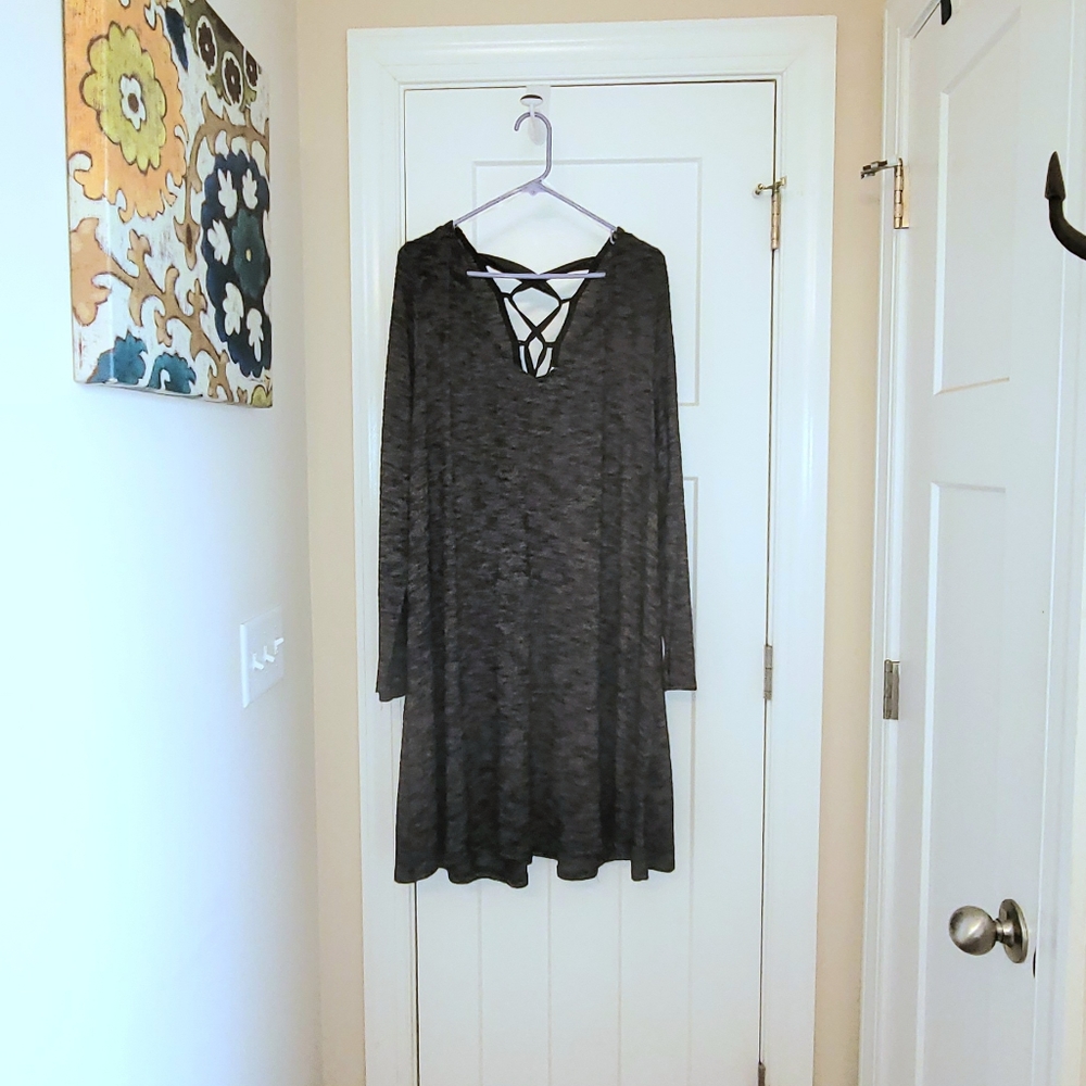 Just be.... Black sweater dress with lace up detail, 3xl